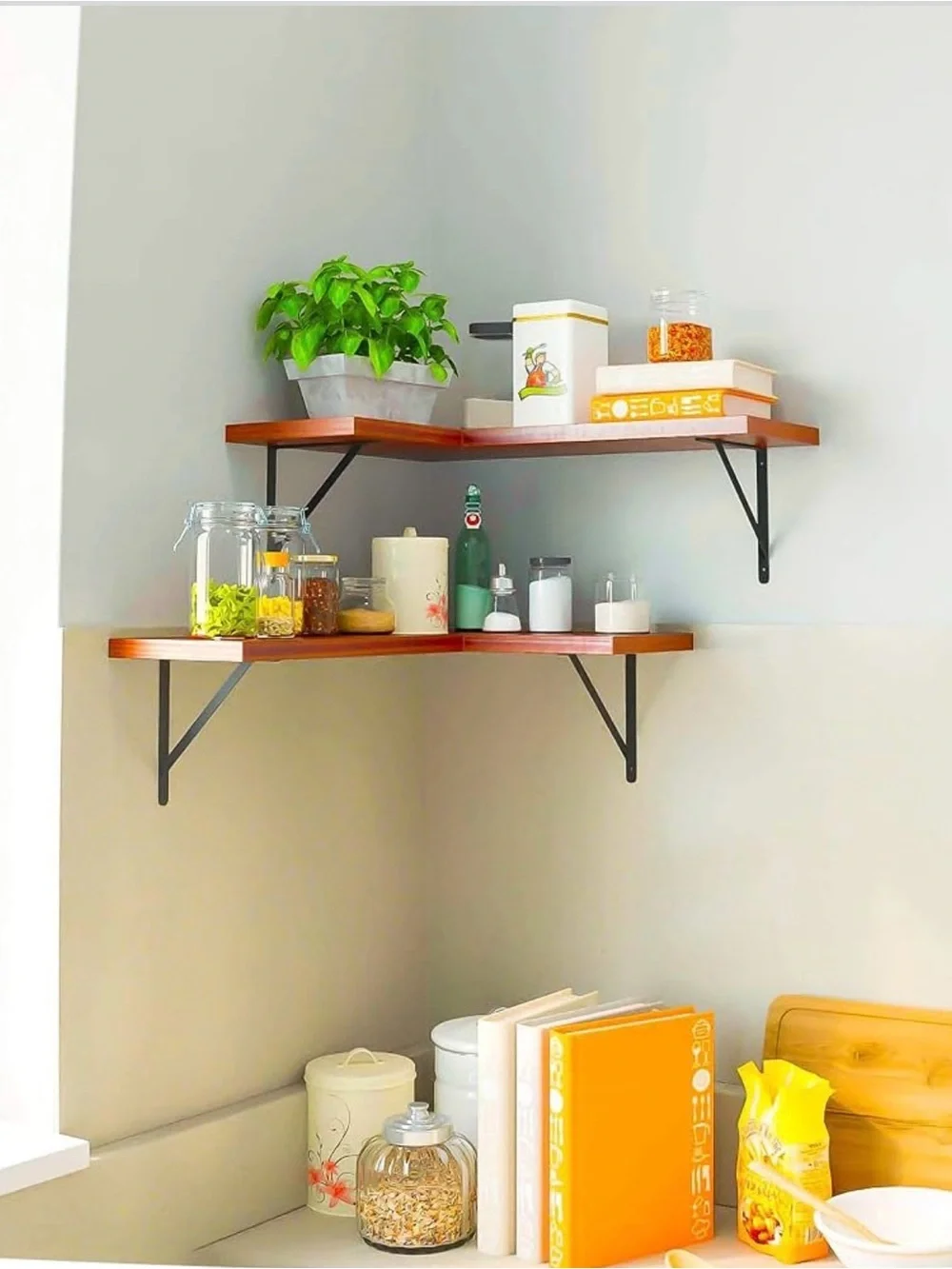 Metrogico Rustic Wood Corner Floating Shelves Set of 2 NIB